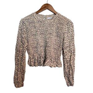 Patrons Of Peace Womens Tan Ditsy Floral Smocked Ruffle Long Sleeve Blouse Large